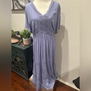 Nurture by Westbound periwinkle Maxi Dress with Lace Accents boho cottagecore 1x